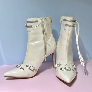 Studded White Ankle Heel Boots